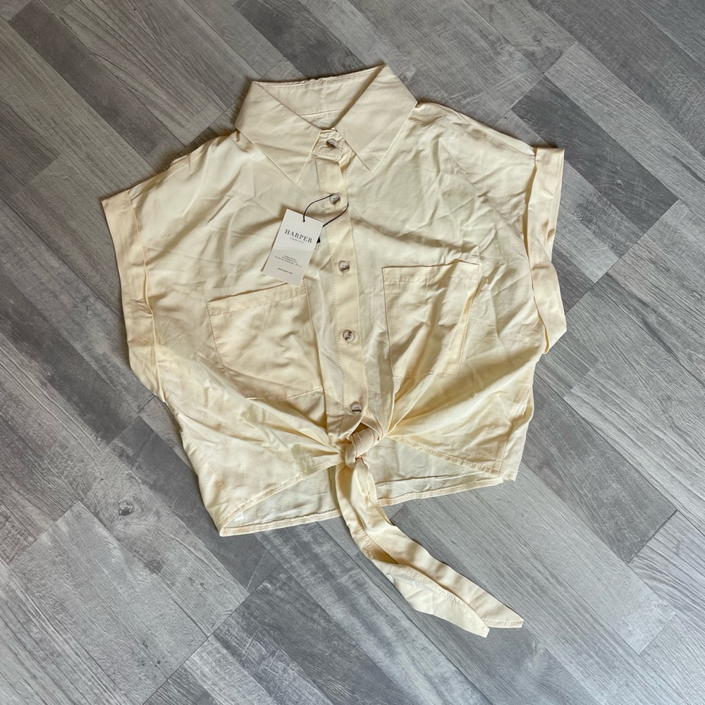 NEW Light Yellow Button-Up Crop Shirt